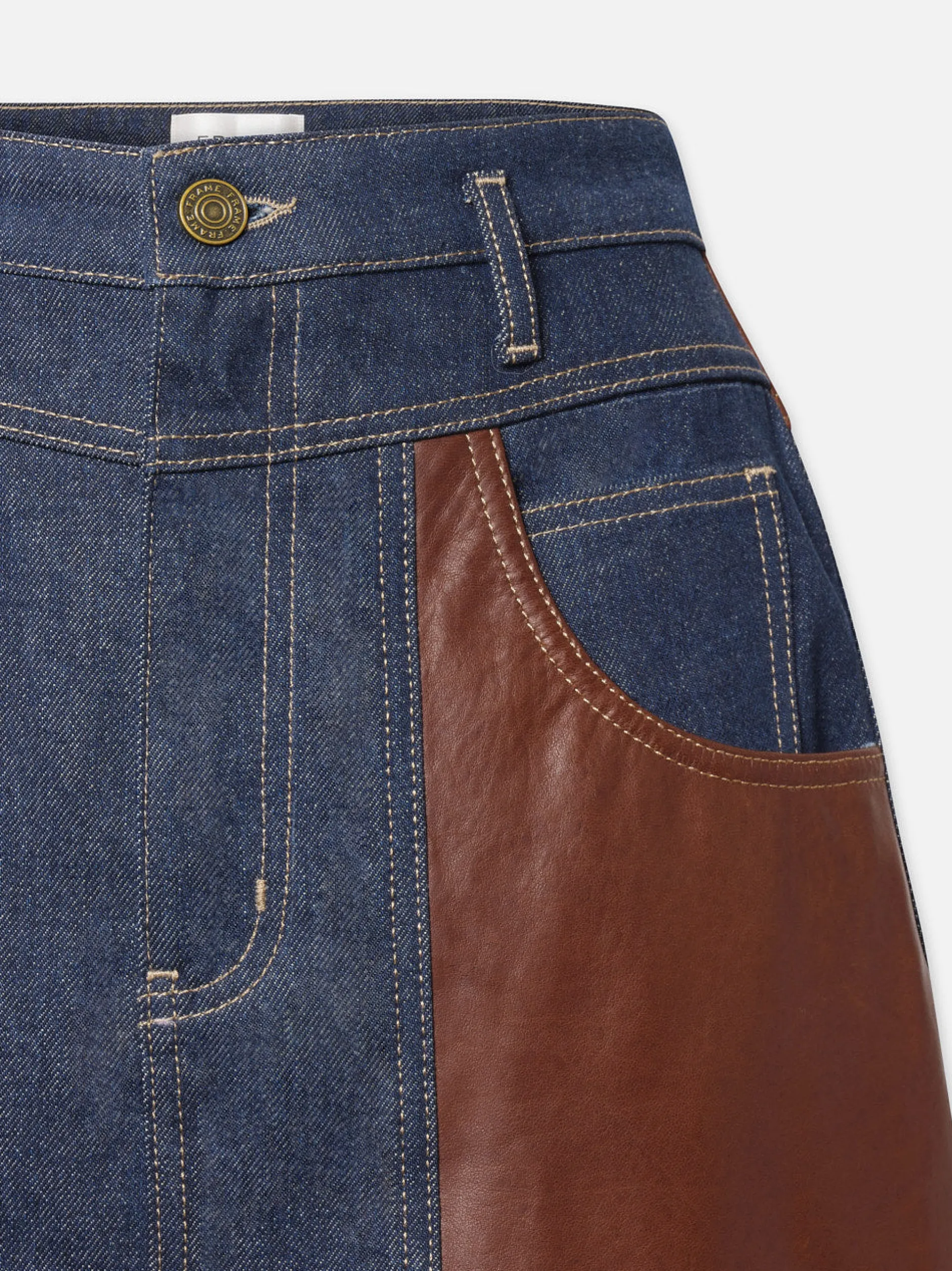 FRAME Atelier Denim And Leather Skirt in<Women Skirts & Shorts