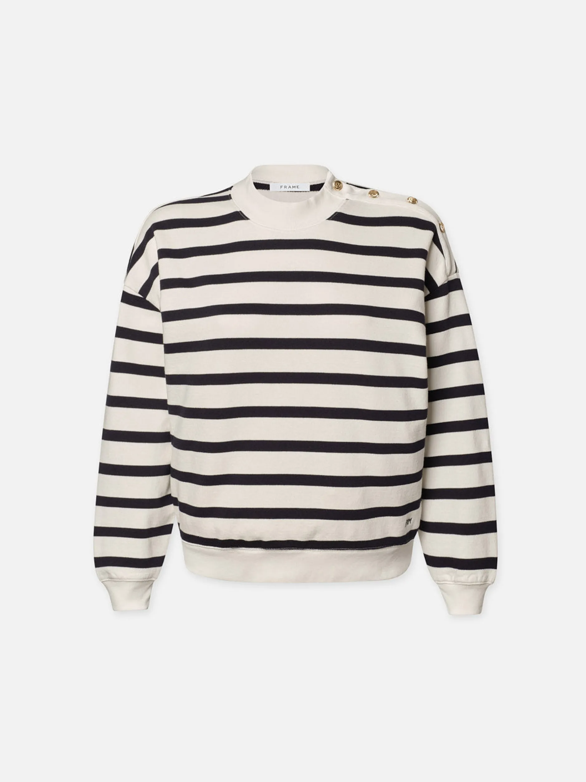 FRAME Button Detail Sweatshirt in Navy Multi<Women Sweaters