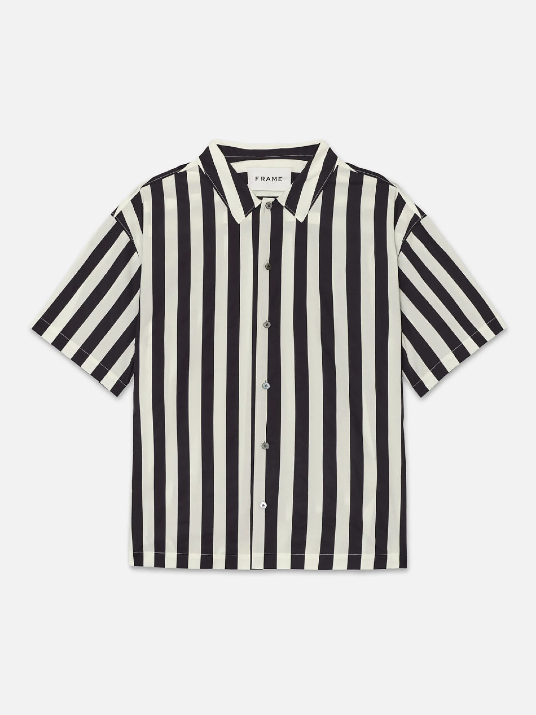FRAME Camp Collar Shirt in Navy Stripe< Shirts