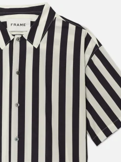 FRAME Camp Collar Shirt in Navy Stripe< Shirts