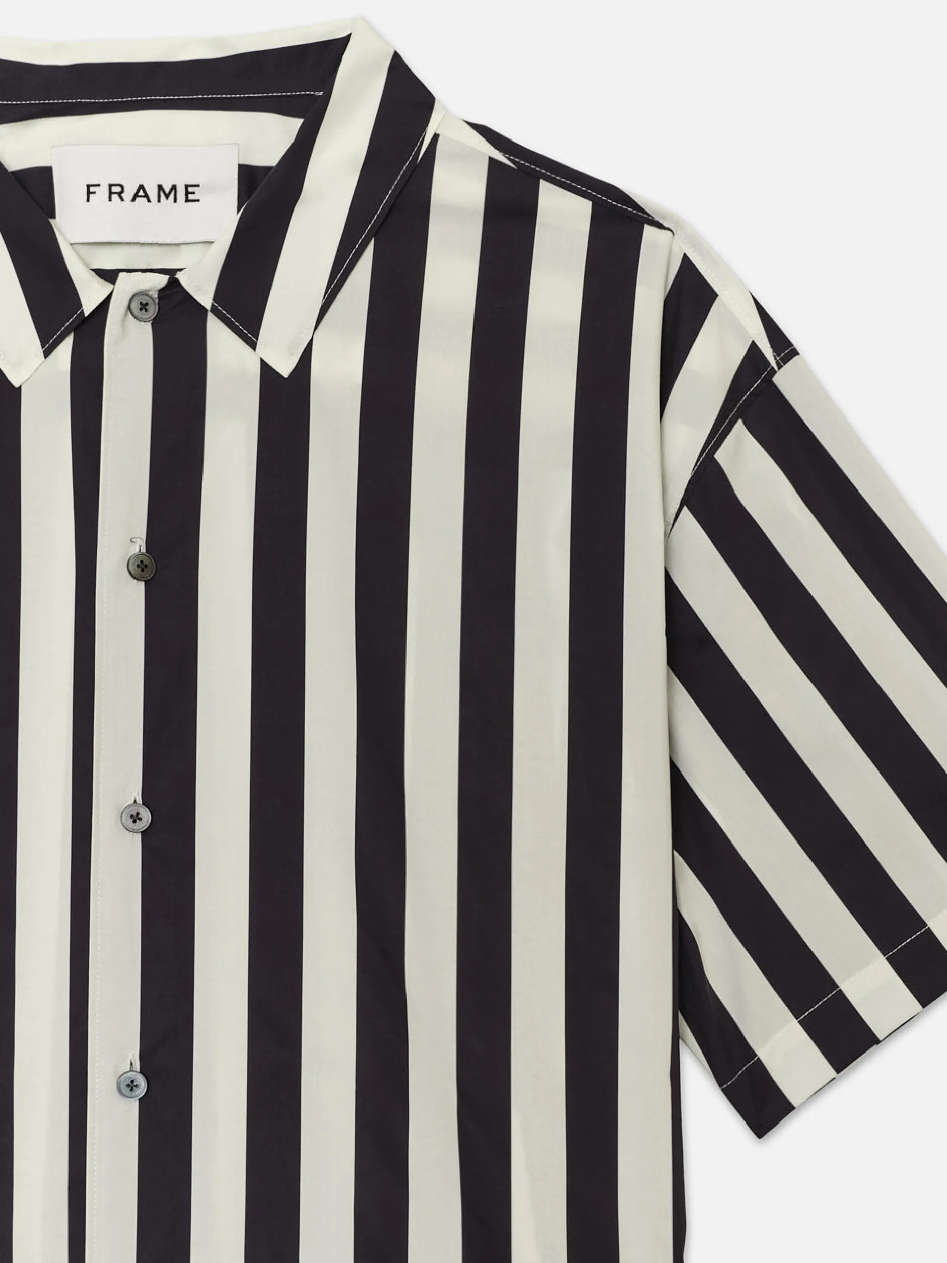 FRAME Camp Collar Shirt in Navy Stripe< Shirts