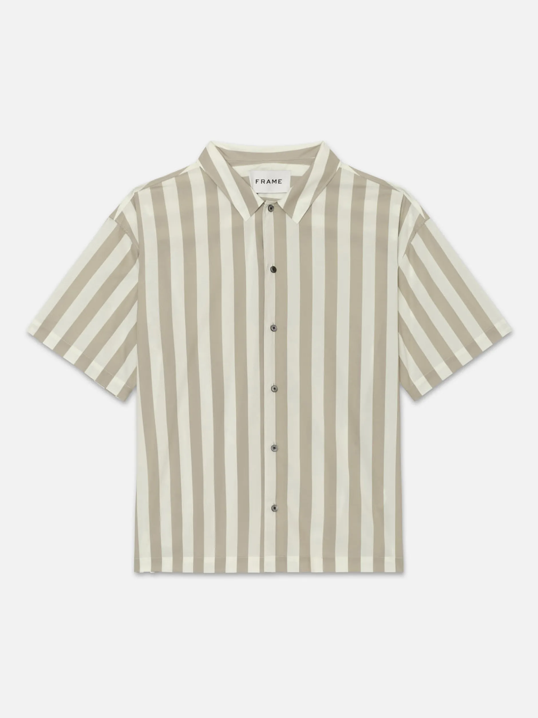 FRAME Camp Collar Shirt in Smoke Beige Stripe< Shirts