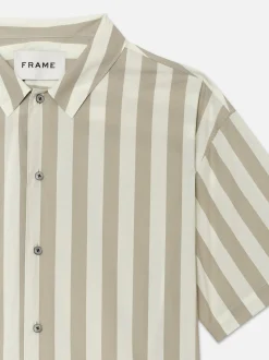 FRAME Camp Collar Shirt in Smoke Beige Stripe< Shirts
