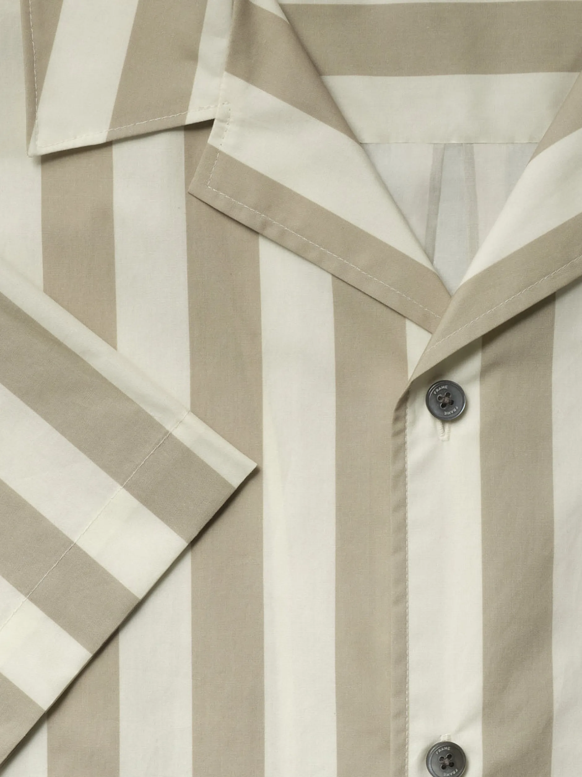 FRAME Camp Collar Shirt in Smoke Beige Stripe< Shirts