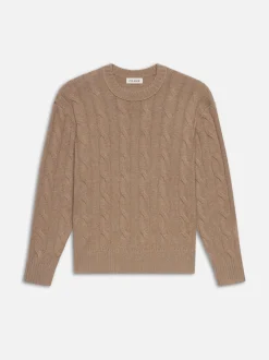 FRAME Cashmere Cable Crewneck in Light Brown< Sweaters & Hoodies