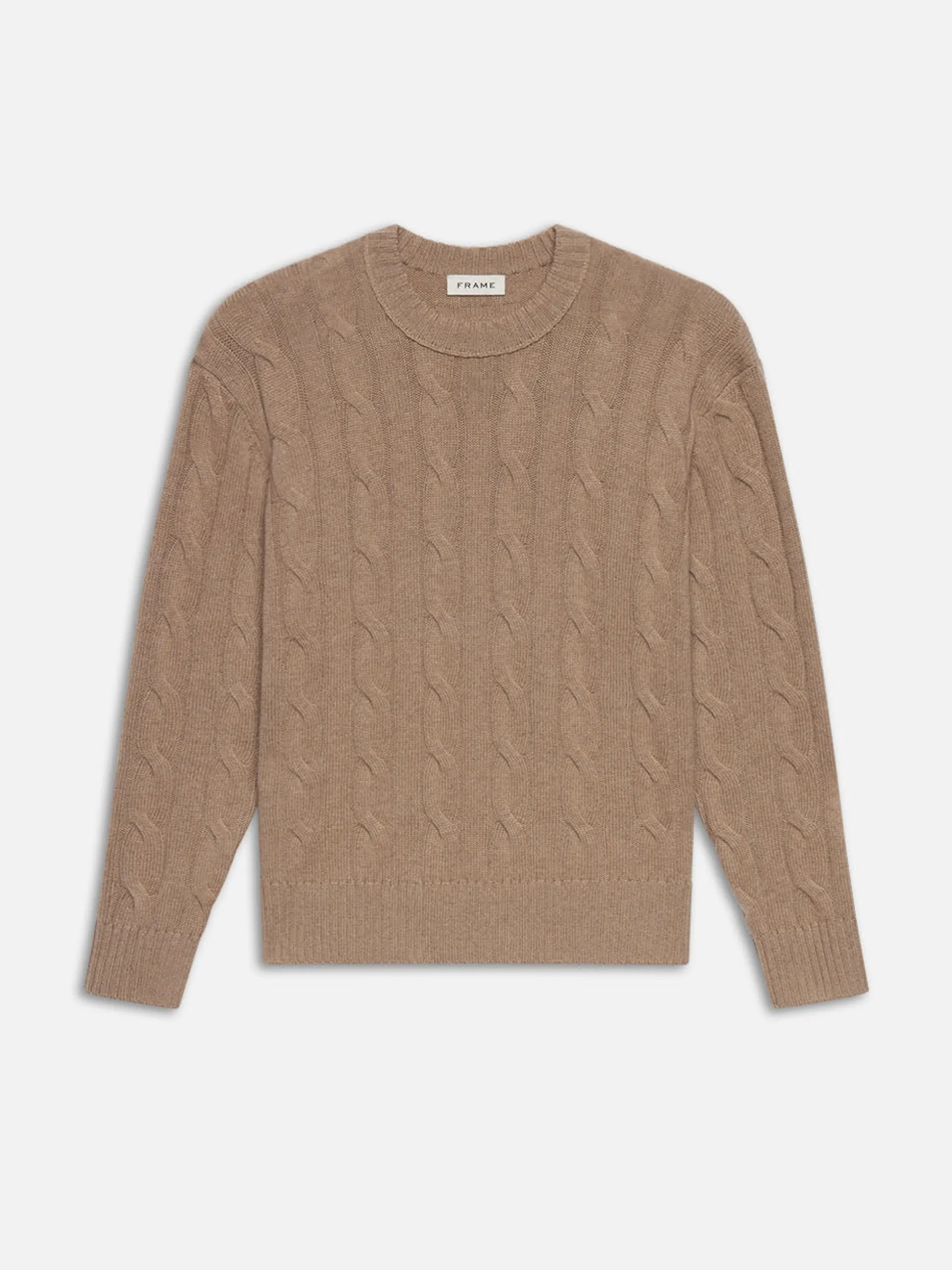 FRAME Cashmere Cable Crewneck in Light Brown< Sweaters & Hoodies