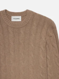FRAME Cashmere Cable Crewneck in Light Brown< Sweaters & Hoodies