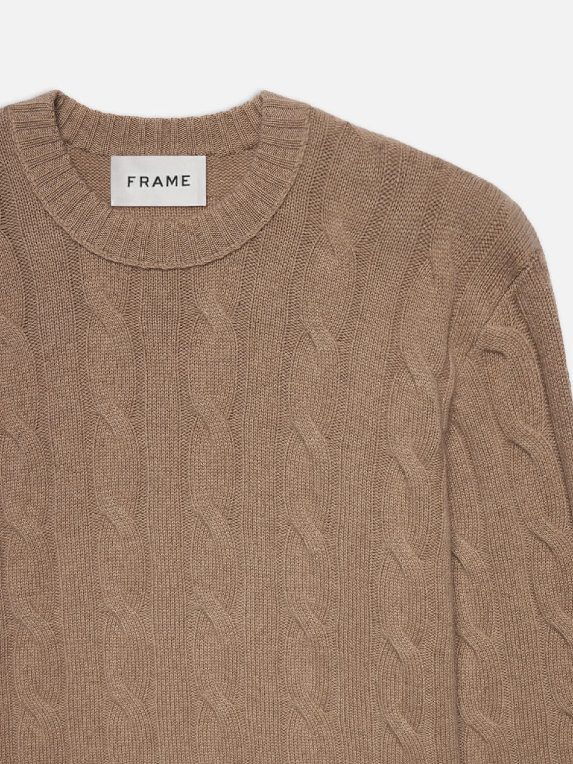 FRAME Cashmere Cable Crewneck in Light Brown< Sweaters & Hoodies
