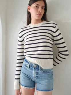 FRAME Cashmere Clean Crew in Navy Multi<Women Sweaters