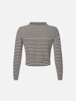 FRAME Compact Stripe Cardi in Navy Multi<Women Sweaters