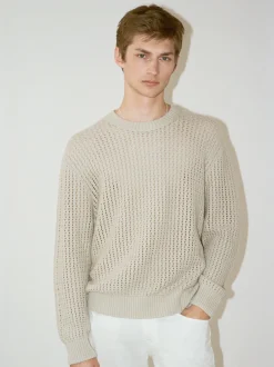 FRAME Cotton Blend Crewneck Sweater in Mineral Grey< Sweaters & Hoodies