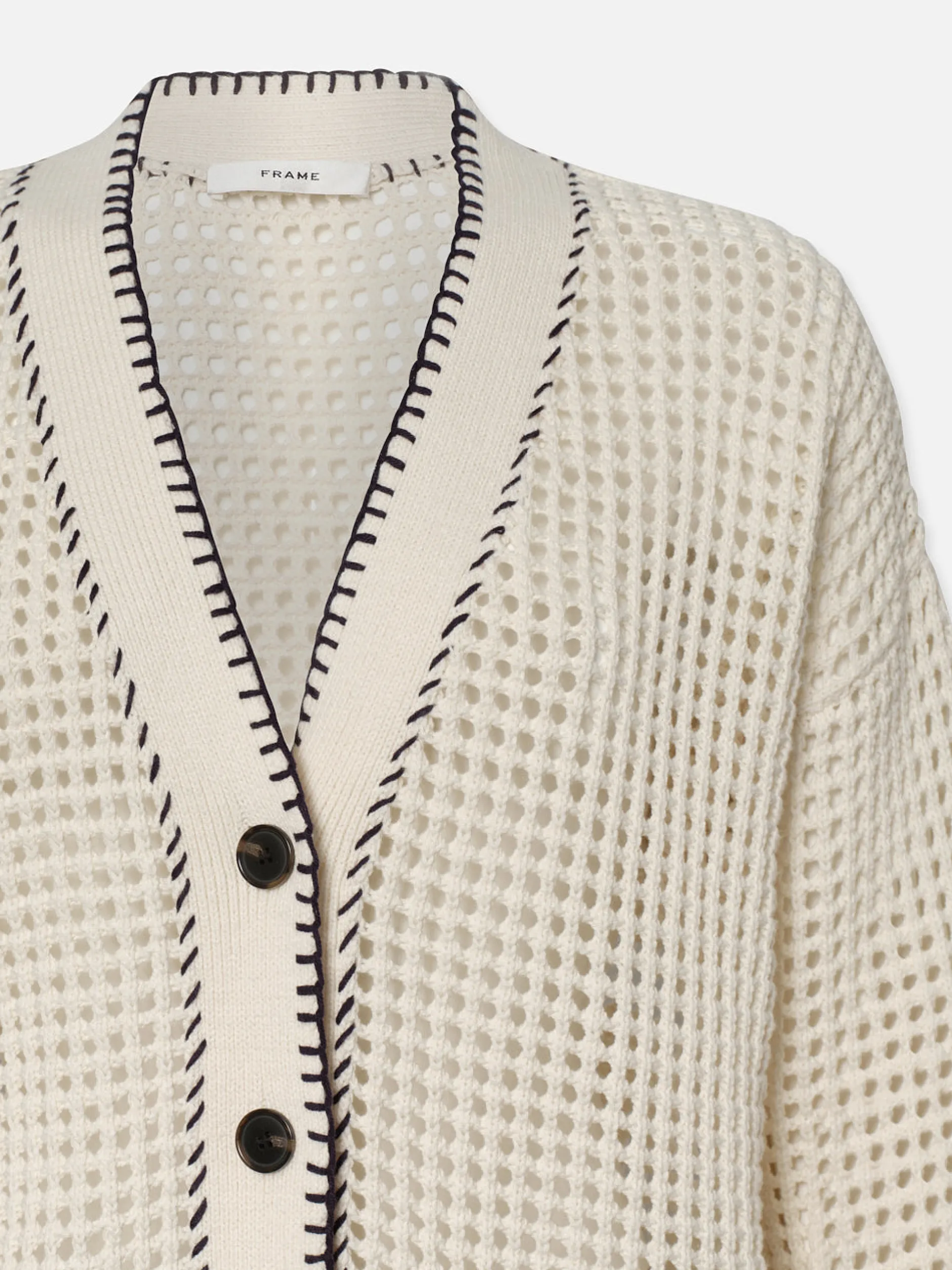 FRAME Crochet Pocket Cardi in Navy Multi<Women Sweaters