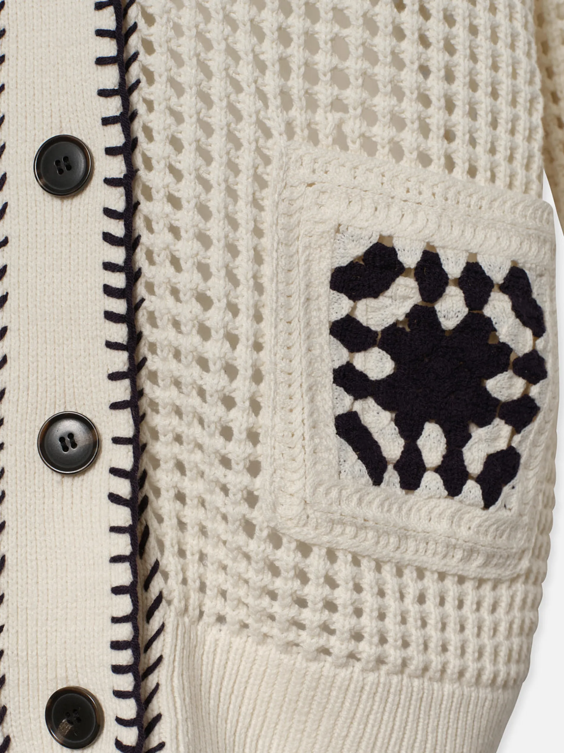 FRAME Crochet Pocket Cardi in Navy Multi<Women Sweaters