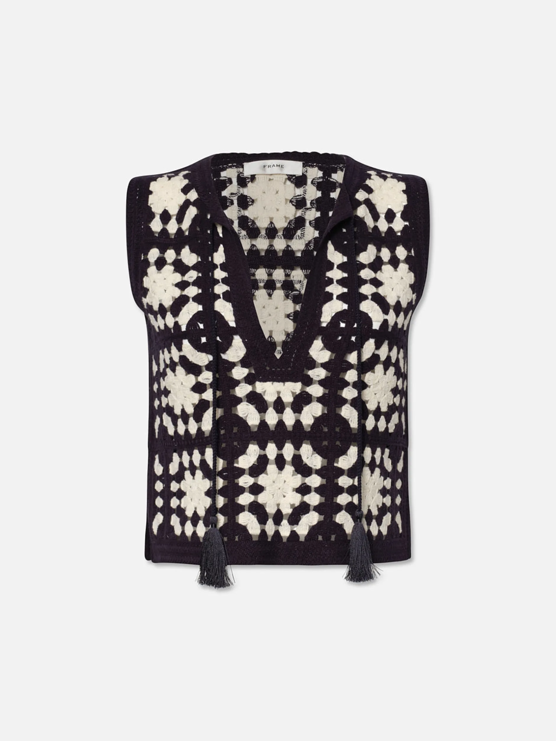 FRAME Crochet Tassel Popover in Navy Multi<Women Tops & Blouses
