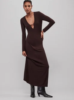 FRAME Deep V Jersey Dress in Chocolate Brown<Women Dresses & Jumpsuits