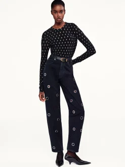 FRAME Dotted Stretch Mesh Top in Black Multi<Women Tops & Blouses