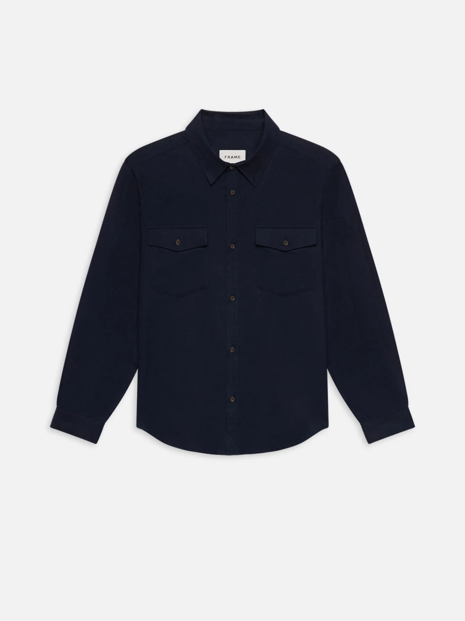 FRAME Double Pocket Wool Blend Shirt in Dark Navy< Jackets & Coats|Shirts