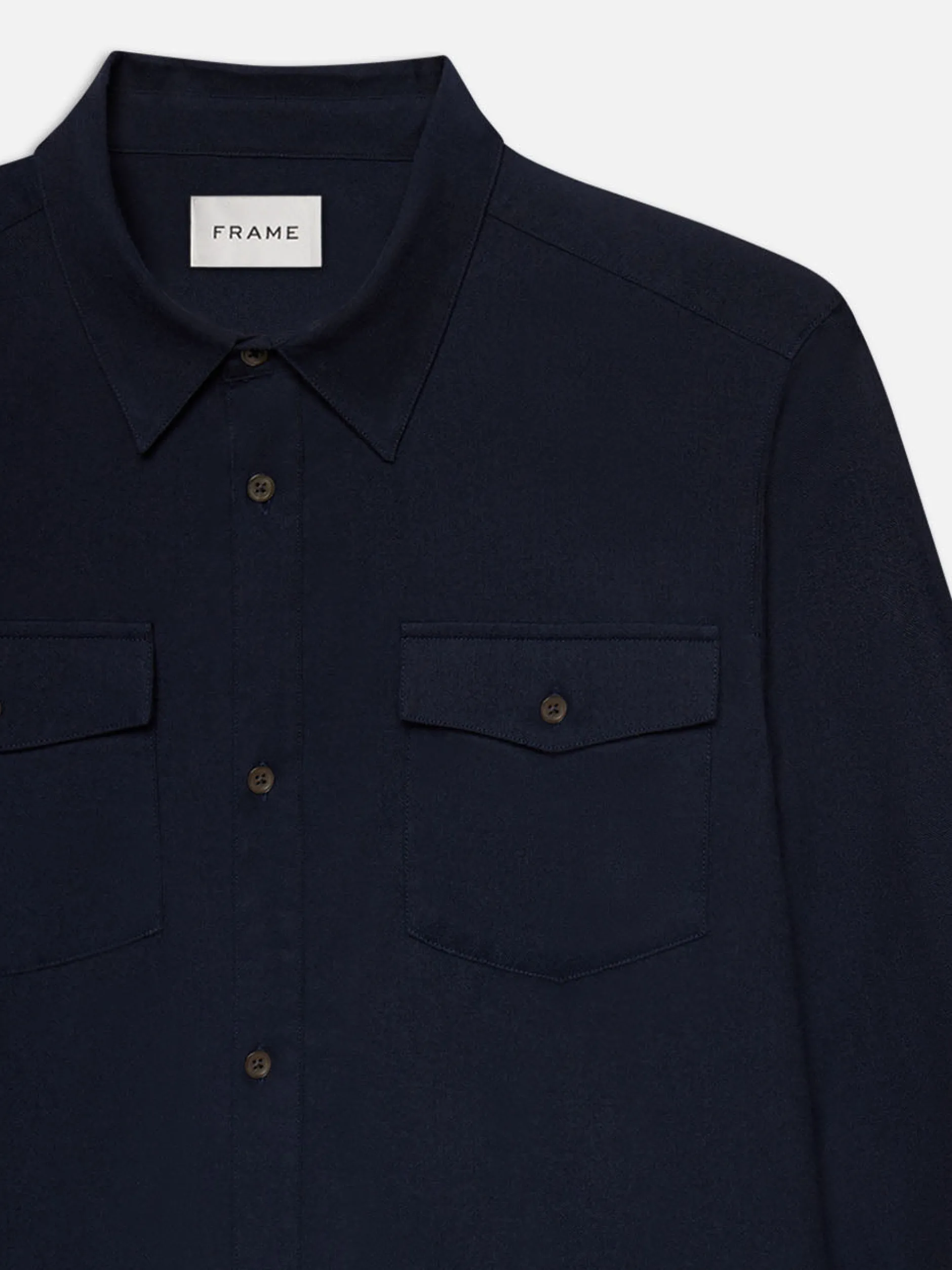 FRAME Double Pocket Wool Blend Shirt in Dark Navy< Jackets & Coats|Shirts