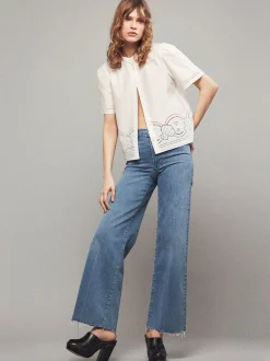FRAME Embroidered Short Sleeve Shirt in<Women Tops & Blouses
