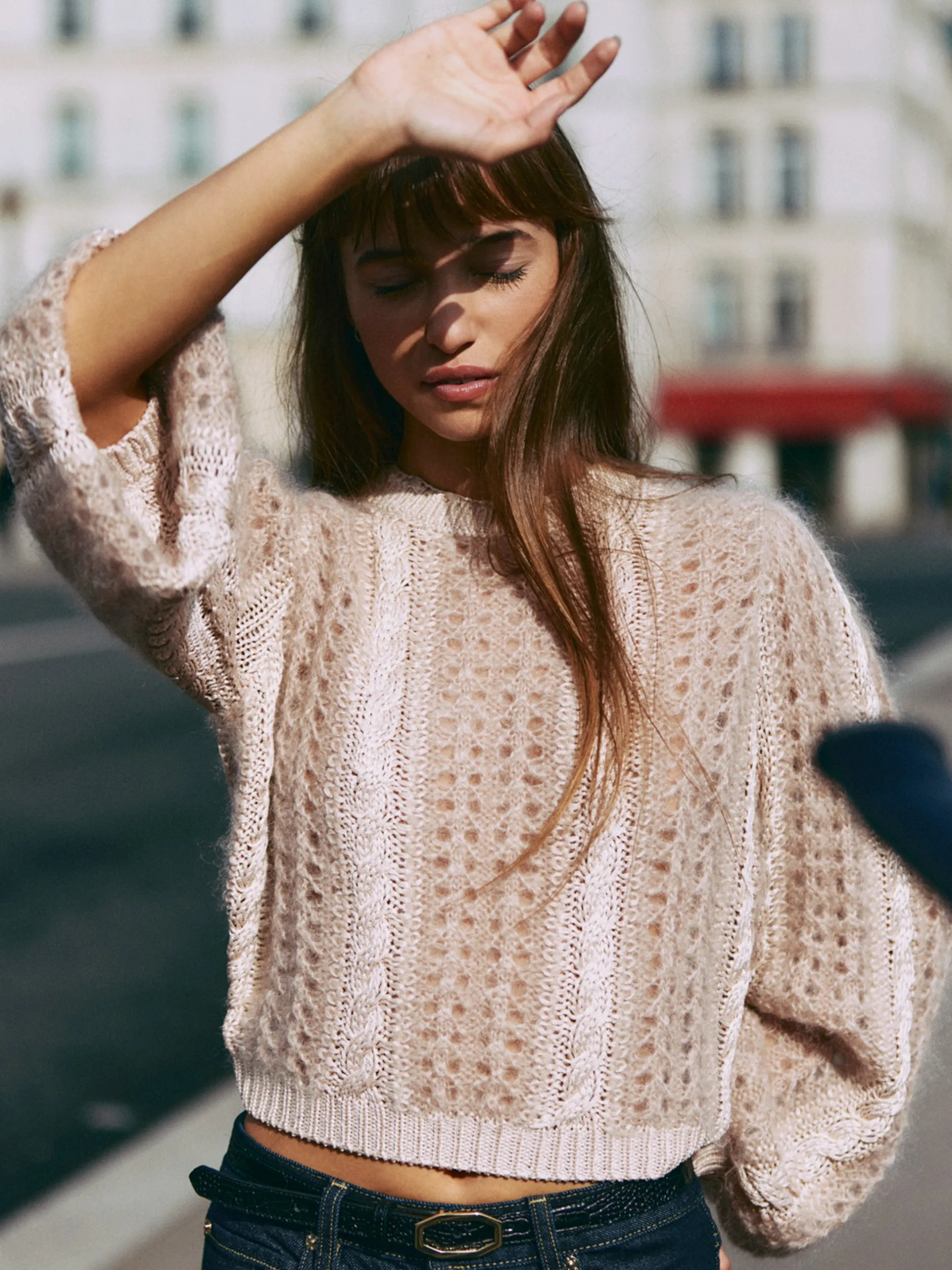 FRAME Femme Cable Mix Sweater in Blush Multi<Women Sweaters