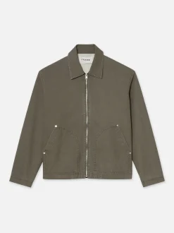 FRAME Garment Washed Trucker in Olive Green< Jackets & Coats