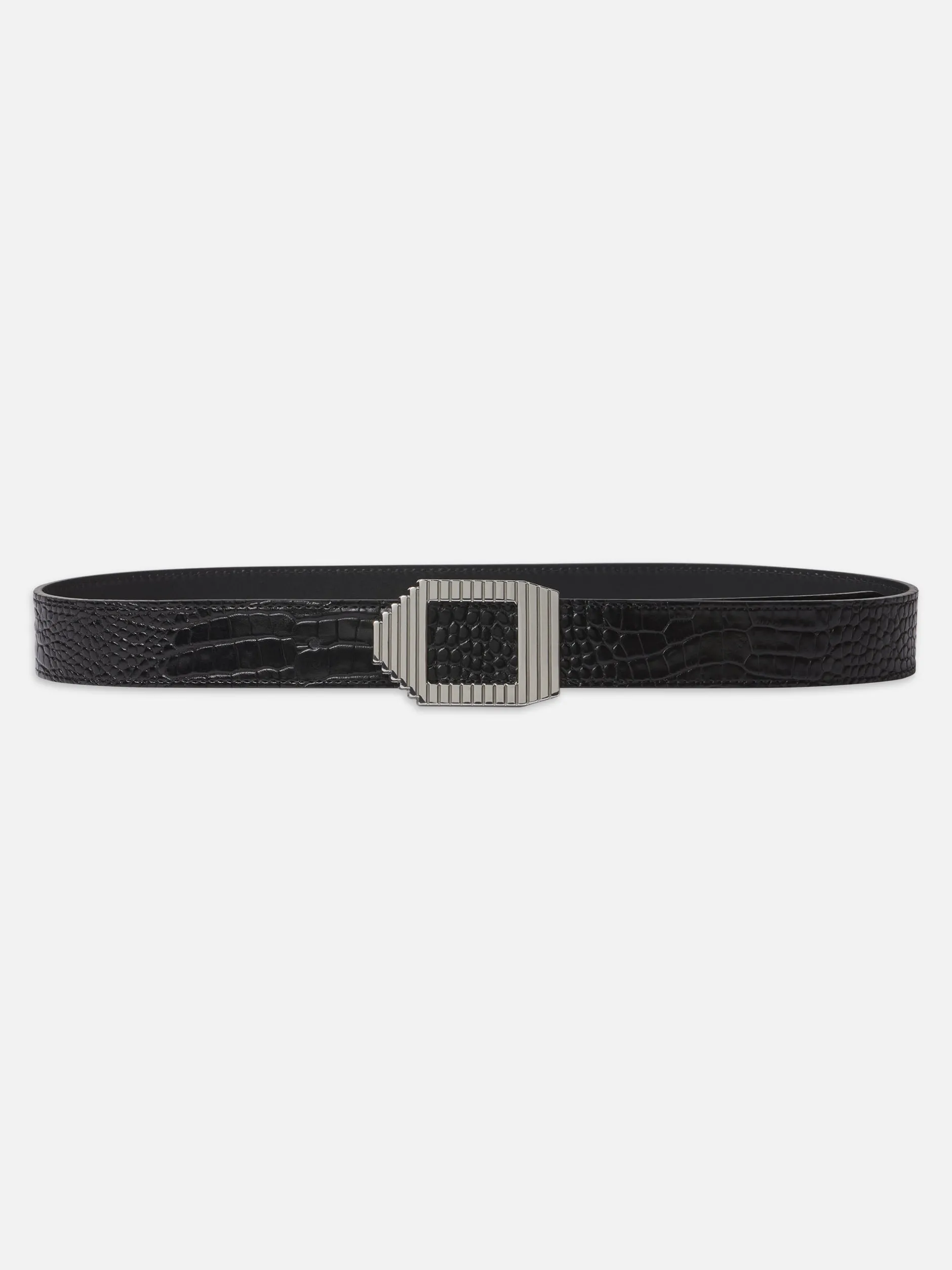 FRAME Geometric Buckle Belt in Black Croc<Women Belts|All Accessories & Shoes