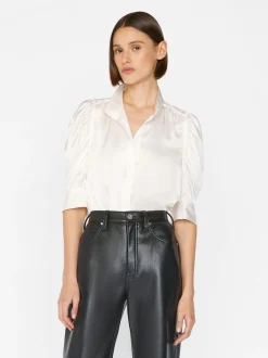 FRAME Gillian Top in Glossy Off White<Women Tops & Blouses