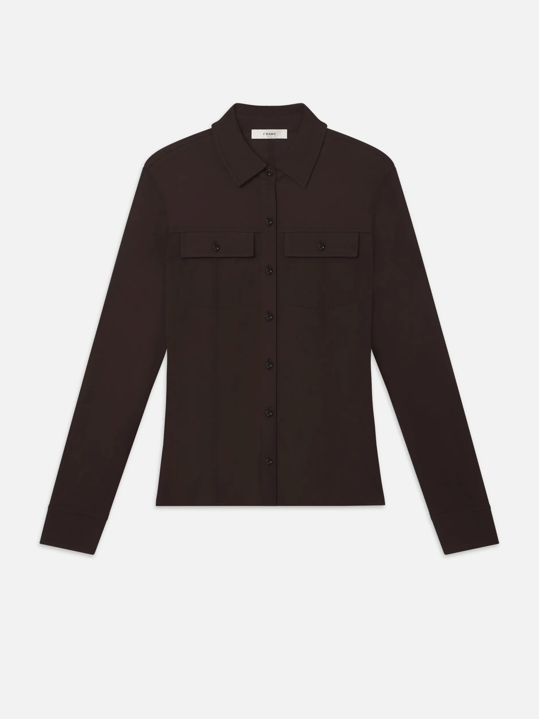 FRAME Jersey Button Up Shirt in Chocolate Brown<Women Tops & Blouses