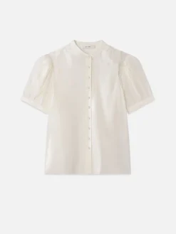 FRAME Lace Shoulder Inset Blouse in<Women Tops & Blouses