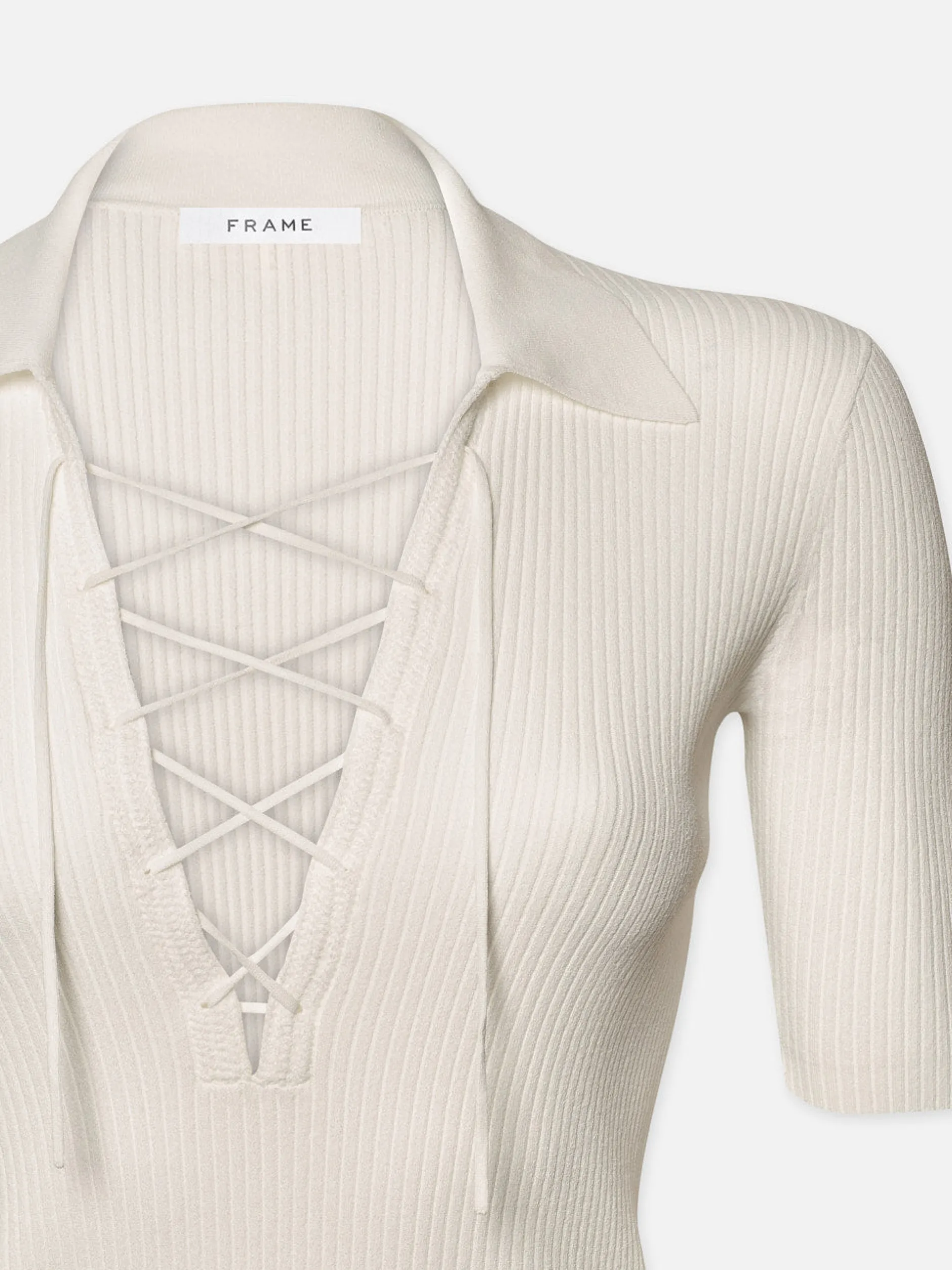 FRAME Lace Up Sweater Polo in Off White<Women Tops & Blouses