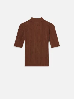 FRAME Laddered Rib Polo in Light Camel<Women Tops & Blouses
