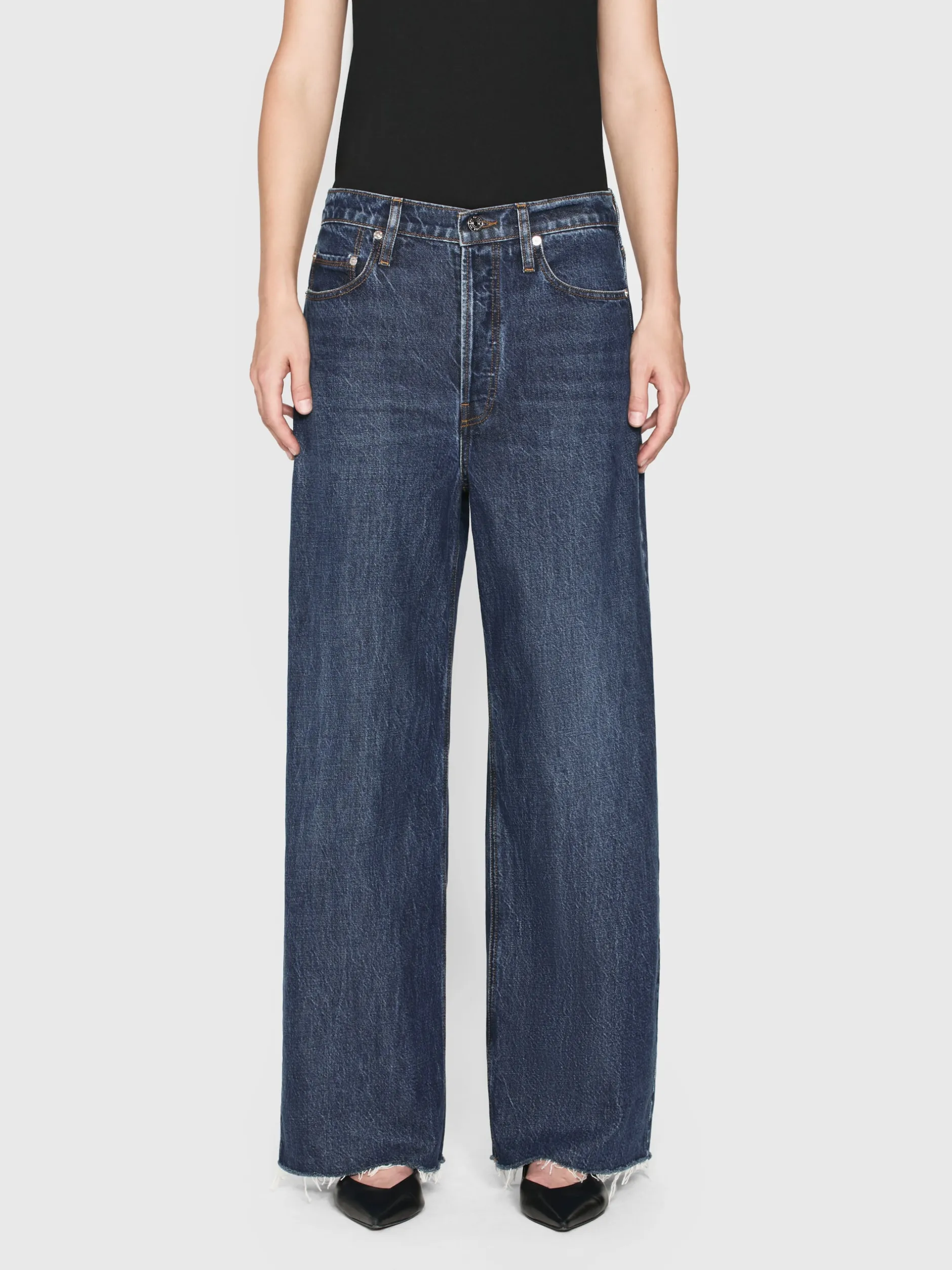 FRAME Le Low Baggy Wide Leg in Blindspot Raw Fray<Women Wide Leg