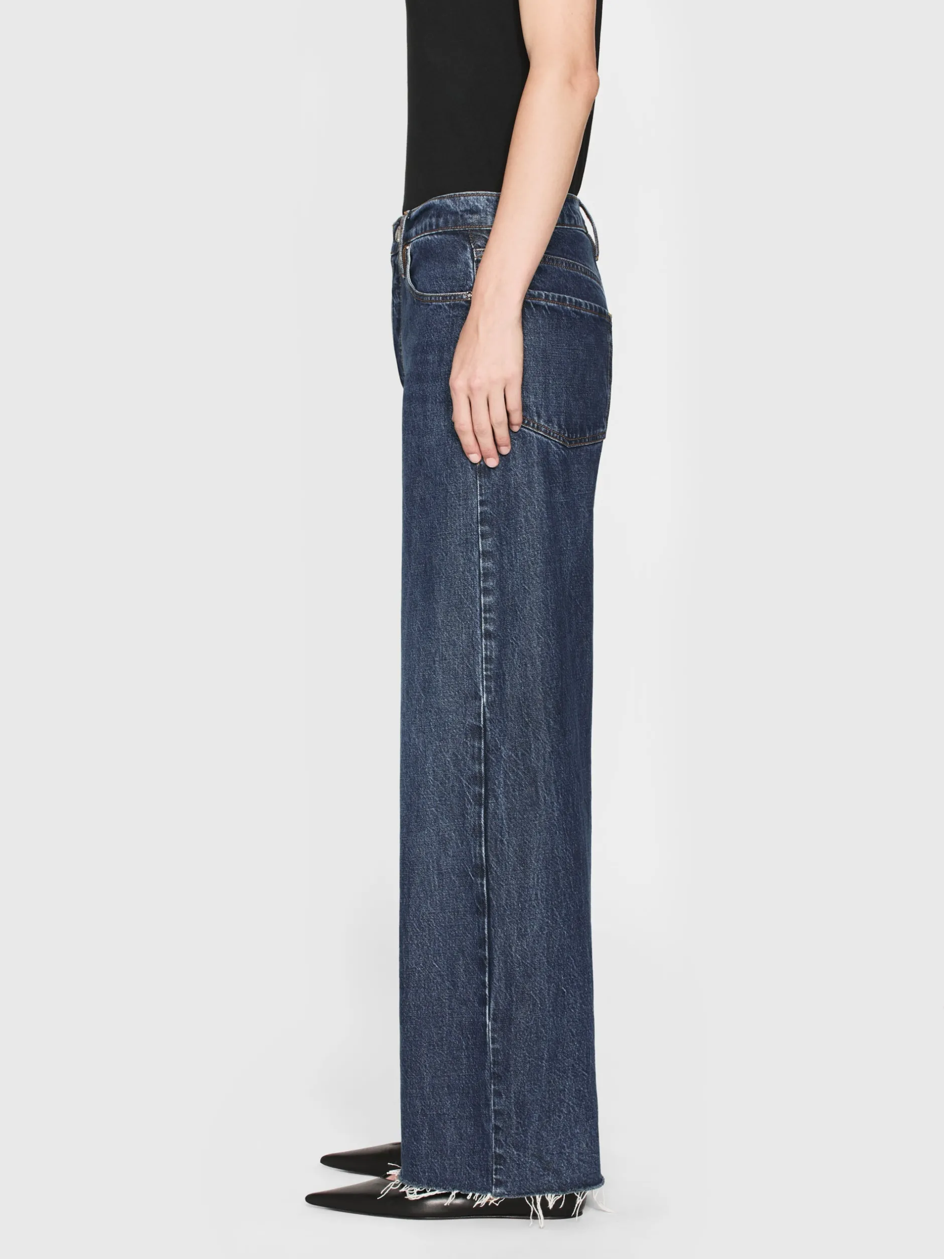 FRAME Le Low Baggy Wide Leg in Blindspot Raw Fray<Women Wide Leg