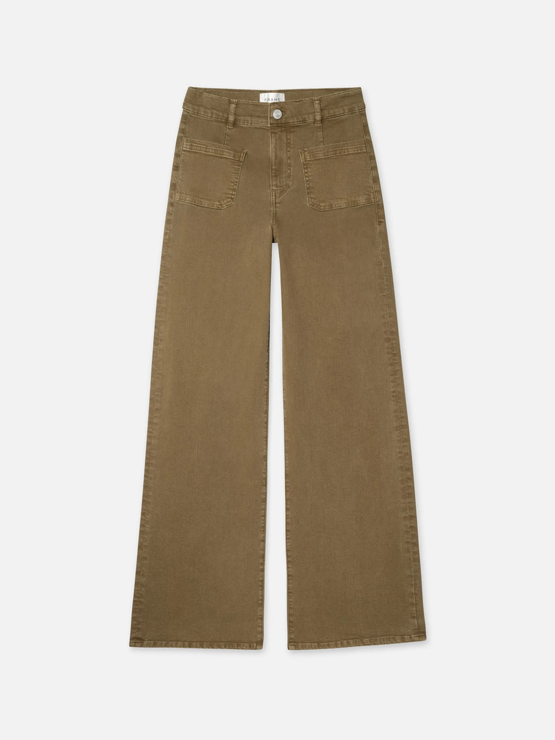 FRAME Le Slim Palazzo Bardot Pocket in Khaki Green<Women Wide Leg