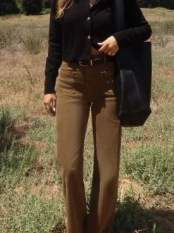 FRAME Le Slim Palazzo Bardot Pocket in Khaki Green<Women Wide Leg