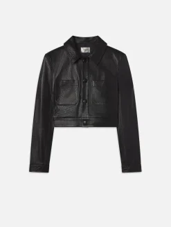 FRAME Leather Button Front Jacket in<Women Leather & Suede|Jackets & Coats