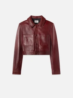 FRAME Leather Button Front Jacket in Syrah Red<Women Leather & Suede|Jackets & Coats