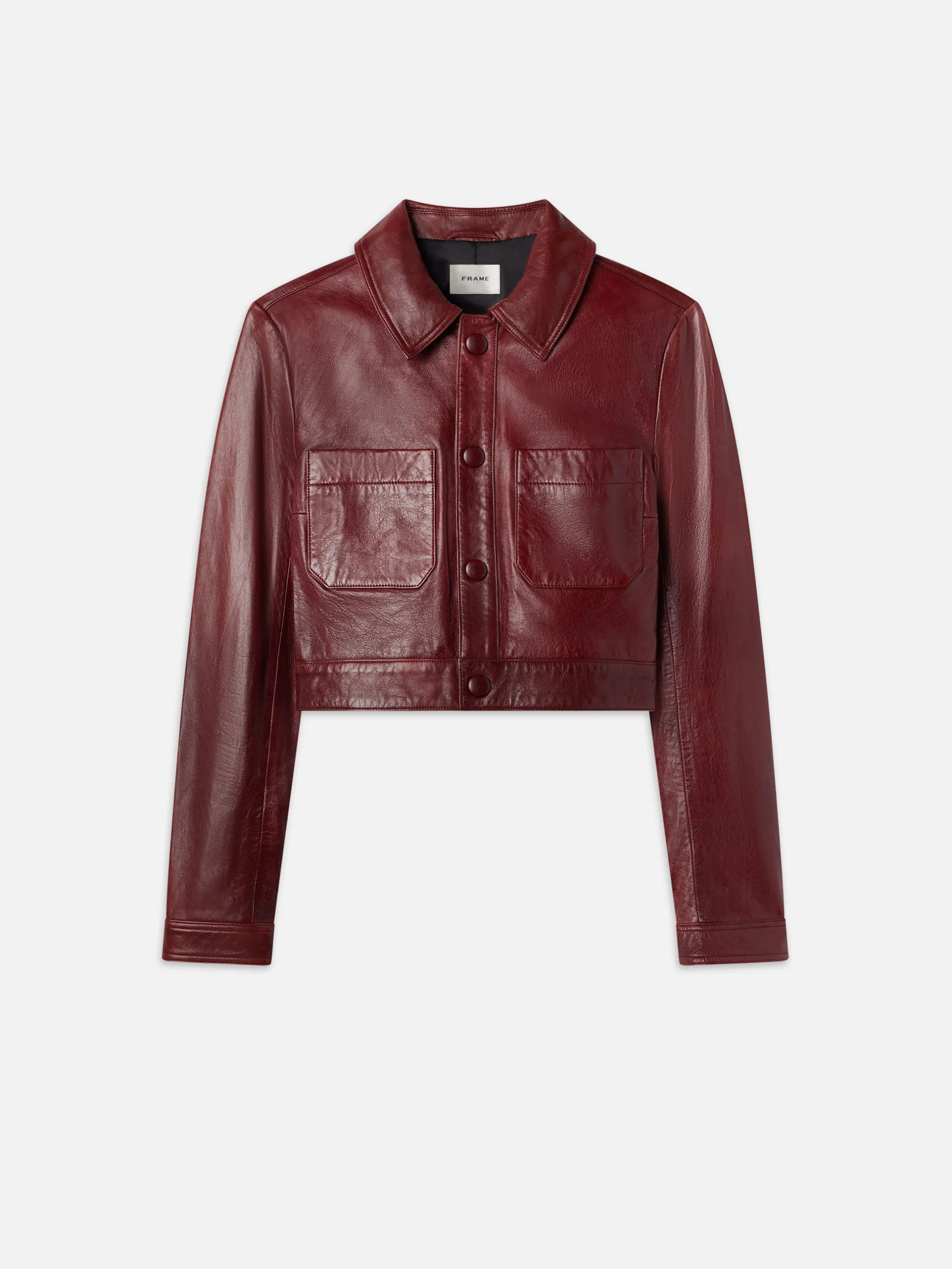 FRAME Leather Button Front Jacket in Syrah Red<Women Leather & Suede|Jackets & Coats