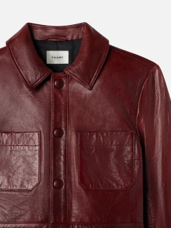 FRAME Leather Button Front Jacket in Syrah Red<Women Leather & Suede|Jackets & Coats