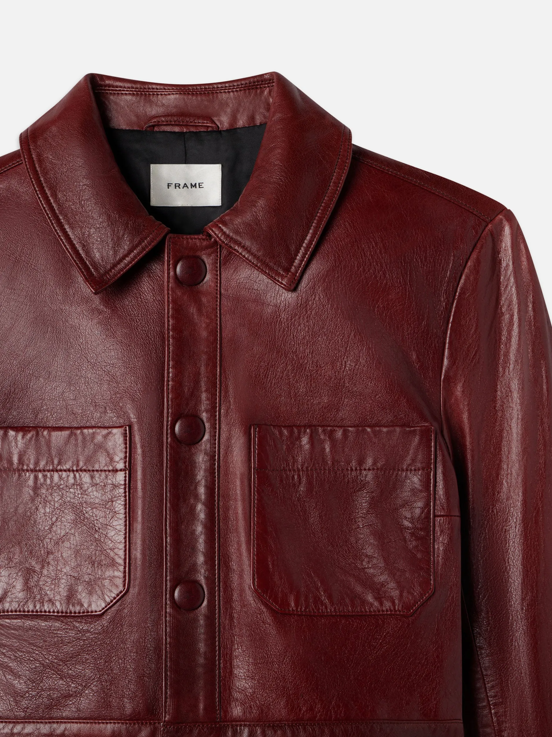 FRAME Leather Button Front Jacket in Syrah Red<Women Leather & Suede|Jackets & Coats