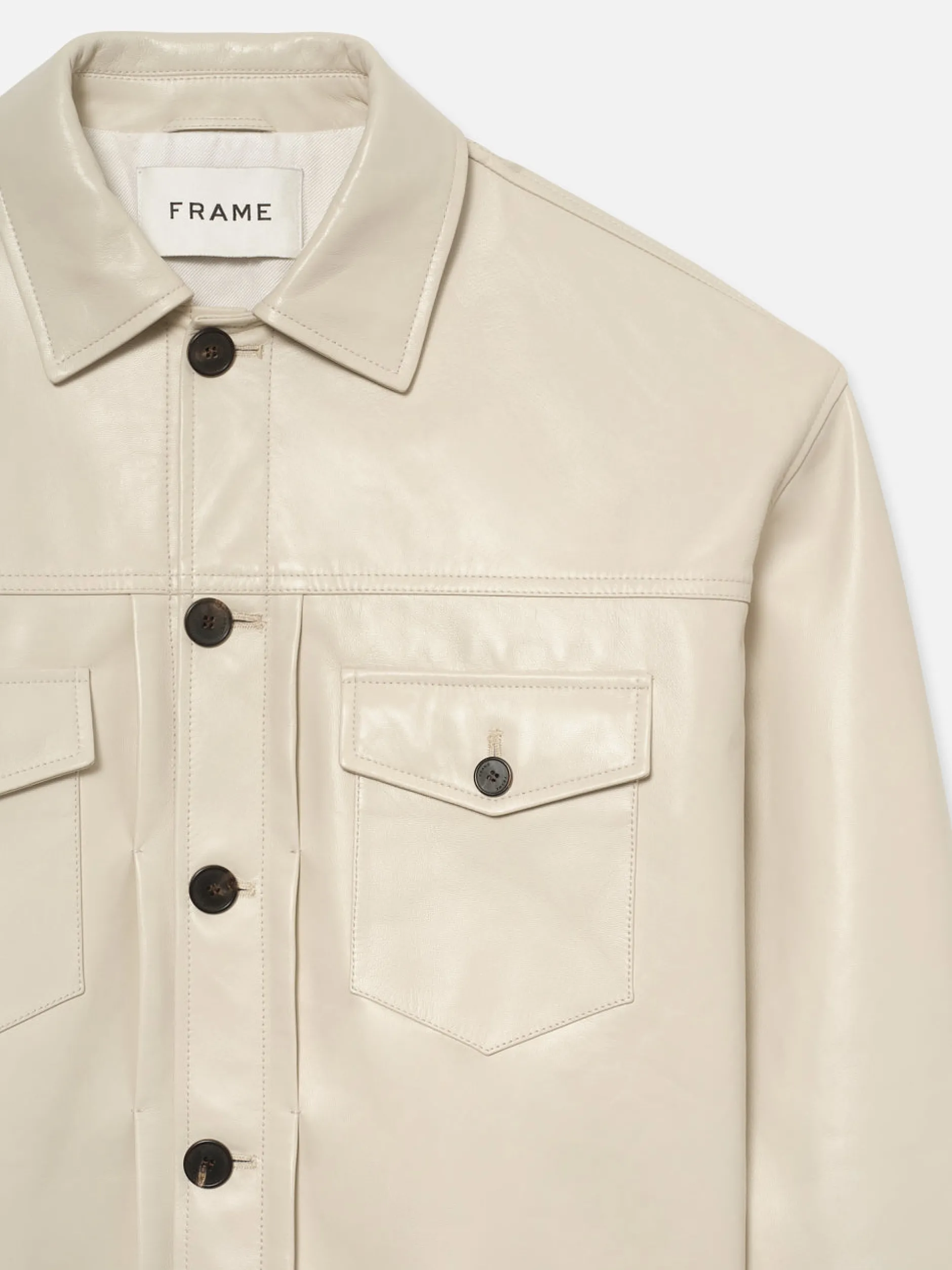 FRAME Leather Trucker Jacket in White Canvas< Leather & Suede|Jackets & Coats