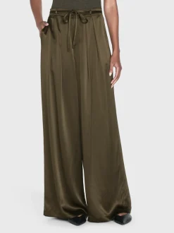 FRAME Long Silk Trouser in Rich Military<Women Pants