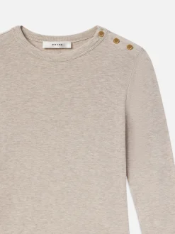 FRAME Long Sleeve Rib Button Crew in Oatmeal Heather<Women Tanks & Tees