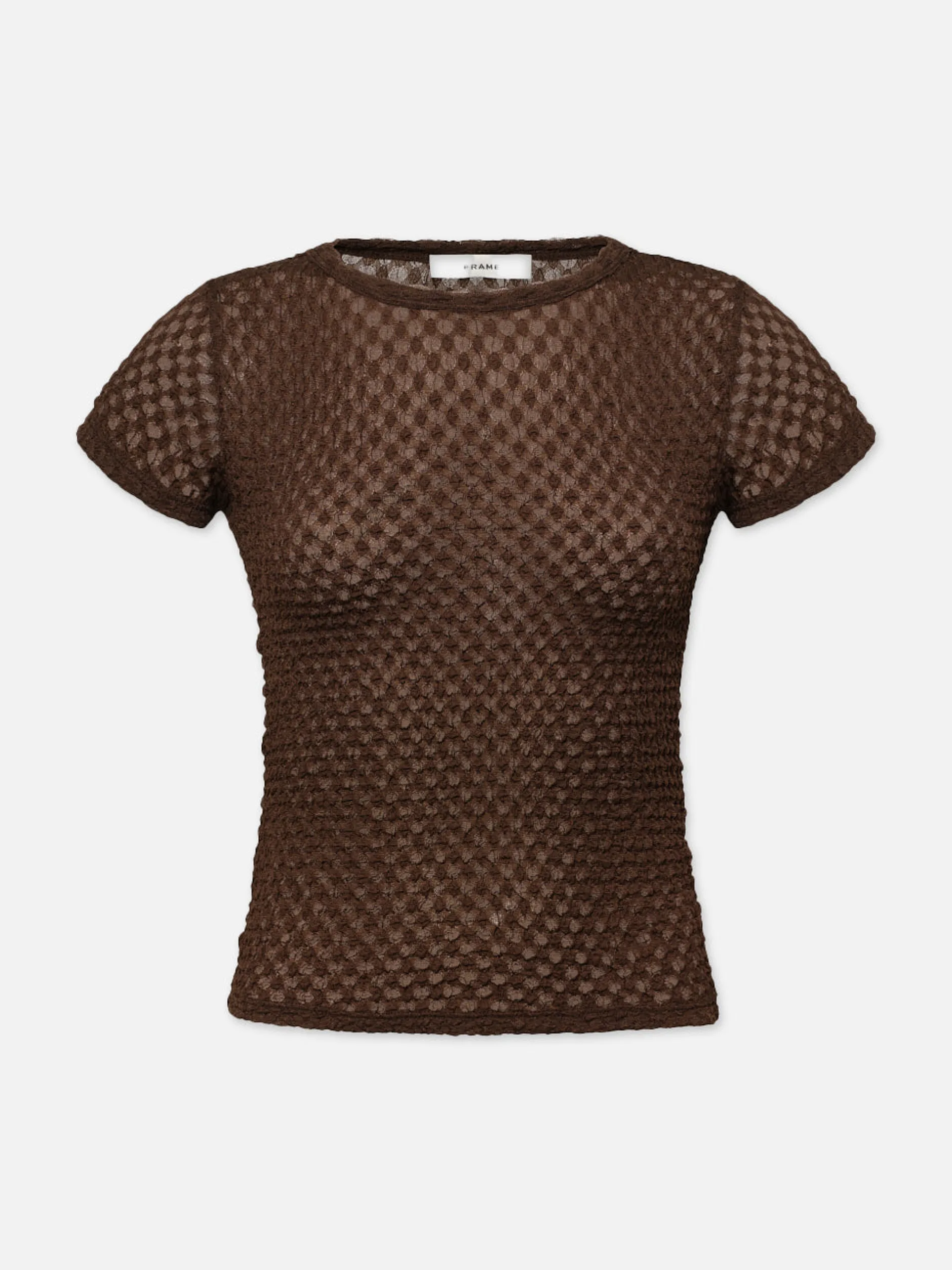 FRAME Mesh Lace Baby Tee in Chocolate Brown<Women Tops & Blouses