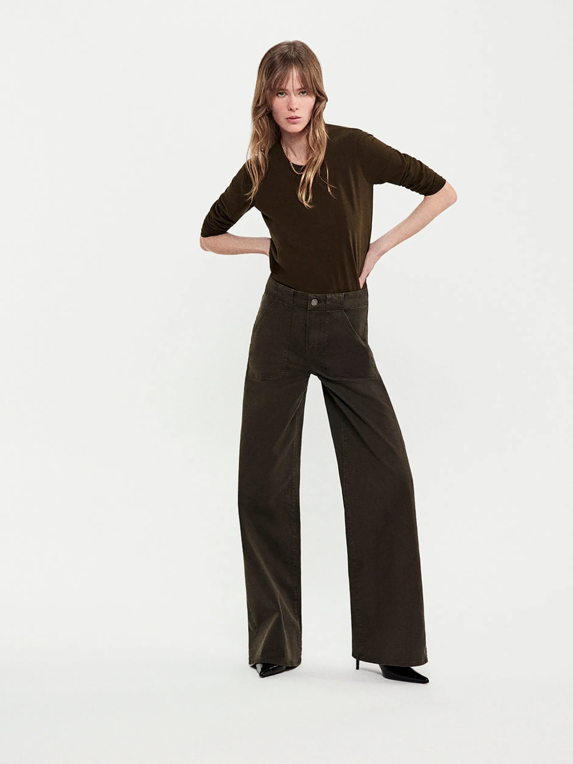 FRAME Modern Pocket Pant in Rich Military<Women Wide Leg