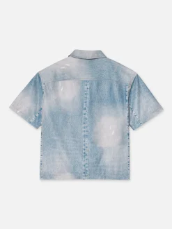 FRAME Printed Denim Leather Shirt in< Leather & Suede