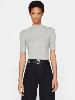 FRAME Refined Rib Mock Neck in Gris Heather<Women Tanks & Tees