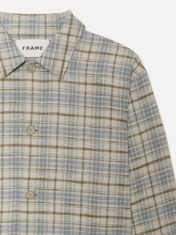 FRAME Relaxed Plaid Shirt Jacket in Light Blue Plaid< Jackets & Coats