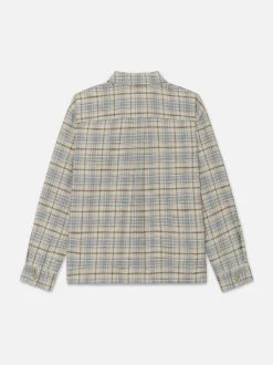 FRAME Relaxed Plaid Shirt Jacket in Light Blue Plaid< Jackets & Coats
