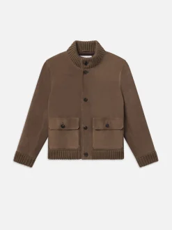 FRAME Rib Collar Suede Bomber in Soft Mocha< Leather & Suede|Jackets & Coats